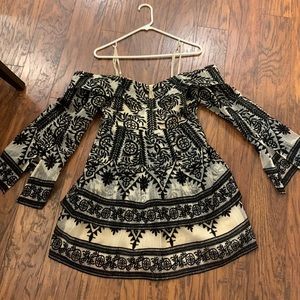 Elliatt Antoinette Black and White Bell Sleeve Dress